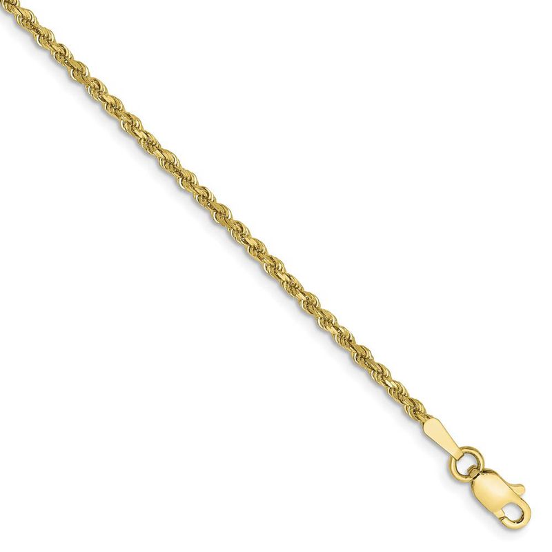 1.75mm, 10k Yellow Gold Diamond Cut Solid Rope Chain Anklet, 10 Inch